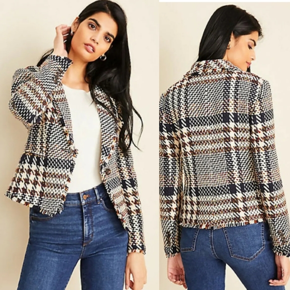Ann Taylor Jackets & Blazers - ANN TAYLOR PETITE Tweed Plaid Fringe Blazer